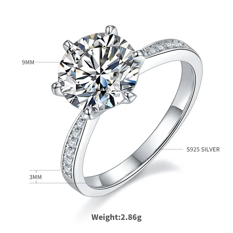 Micro-Pavé Spirit S925 White-Gold-Plated Silver Moissanite Engagement Ring Women's Ring 3.0ct D