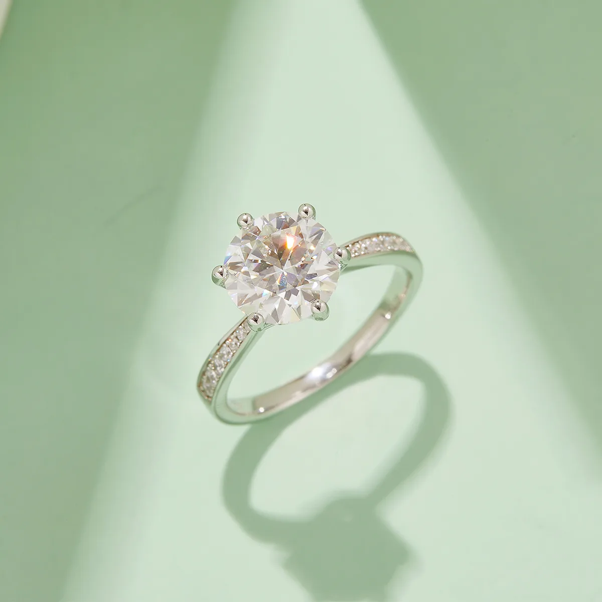 Micro-Pavé Spirit S925 White-Gold-Plated Silver Moissanite Engagement Ring Women's Ring 3.0ct D