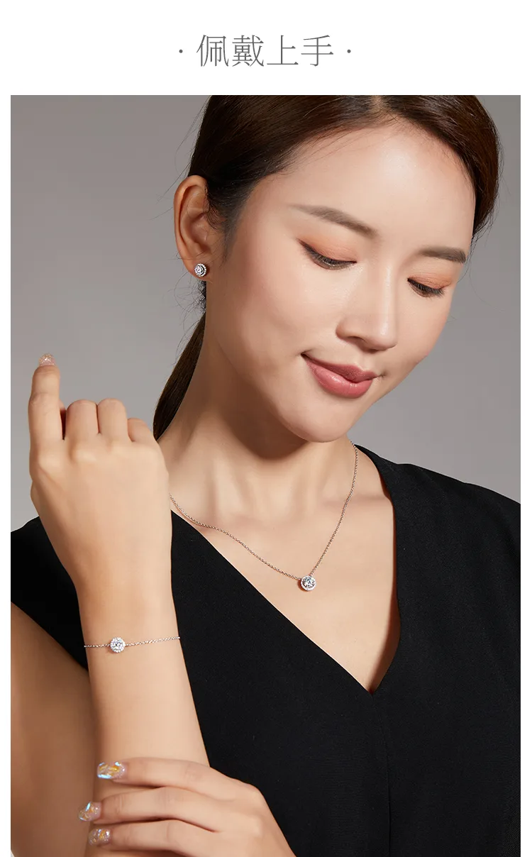 Deluxe Round Bezel S925 White-Gold-Plated Silver Moissanite Pendant Stud Earring