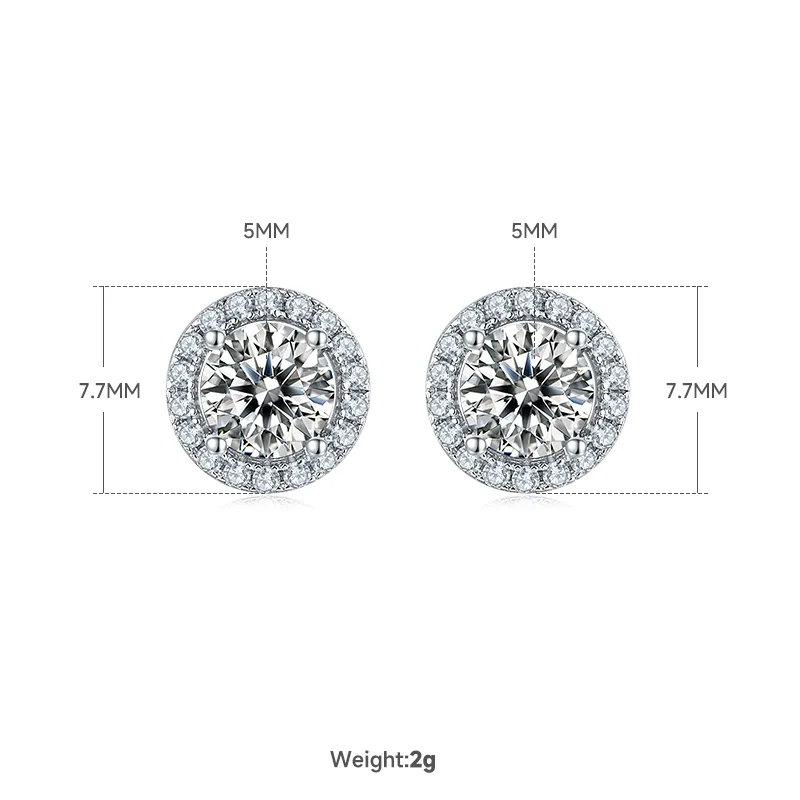 Deluxe Round Bezel S925 White-Gold-Plated Silver Moissanite Pendant Stud Earrings Jewelry Set