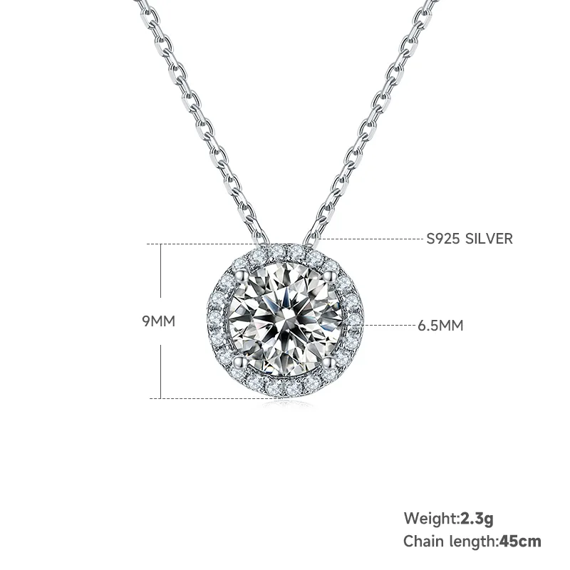 Deluxe Round Bezel S925 White-Gold-Plated Silver Moissanite Pendant Stud Earrings Jewelry Set