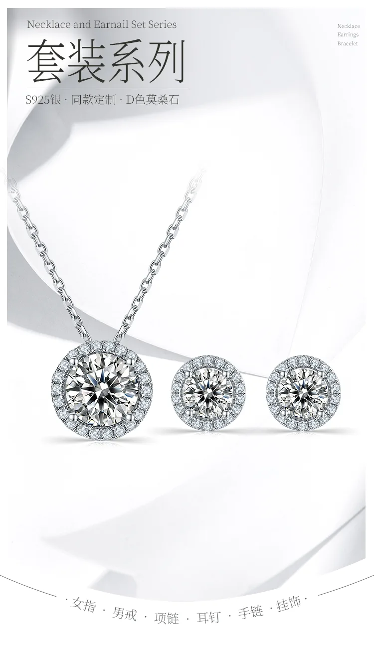 Deluxe Round Bezel S925 White-Gold-Plated Silver Moissanite Pendant Stud Earring