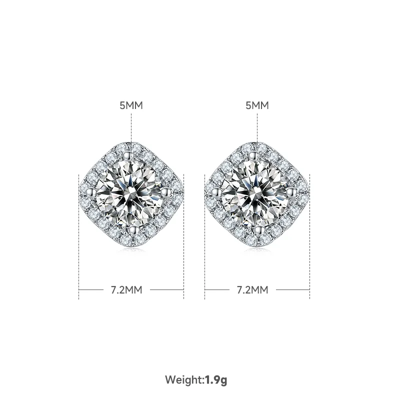 Deluxe Square Bezel S925 White-Gold-Plated Silver Moissanite Pendant Stud Earrings Jewelry Set
