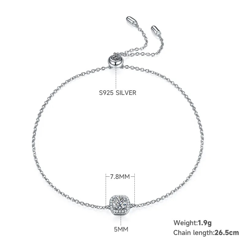 Deluxe Square Bezel S925 White-Gold-Plated Silver Moissanite Pendant Stud Earrings Jewelry Set