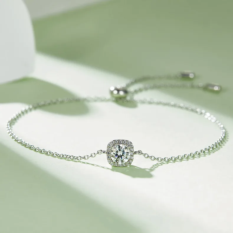 Deluxe Square Bezel S925 White-Gold-Plated Silver Moissanite Pendant Stud Earrings Jewelry Set