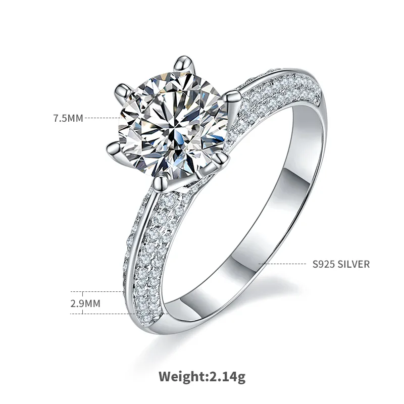 Half-Band S925 White-Gold-Plated Silver Moissanite Wedding Band Women's Ring 1.5ct D
