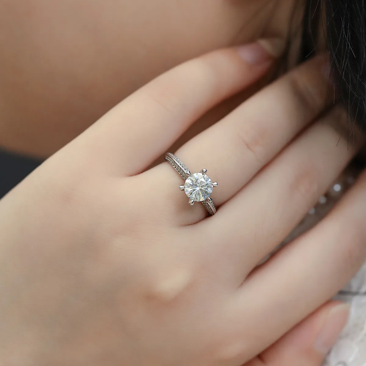 Half-Band S925 White-Gold-Plated Silver Moissanite Wedding Band Women's Ring 1.5ct D