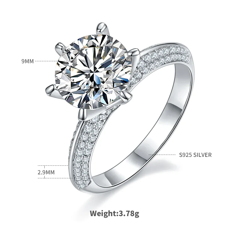 Half-Band S925 White-Gold-Plated Silver Moissanite Engagement Ring Women's Ring 3.0ct D