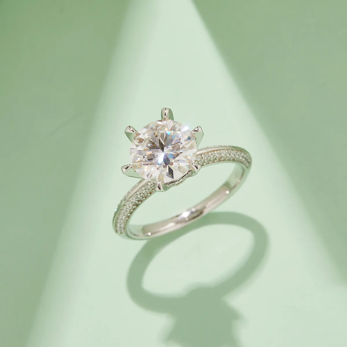 Half-Band S925 White-Gold-Plated Silver Moissanite Engagement Ring Women's Ring 3.0ct D