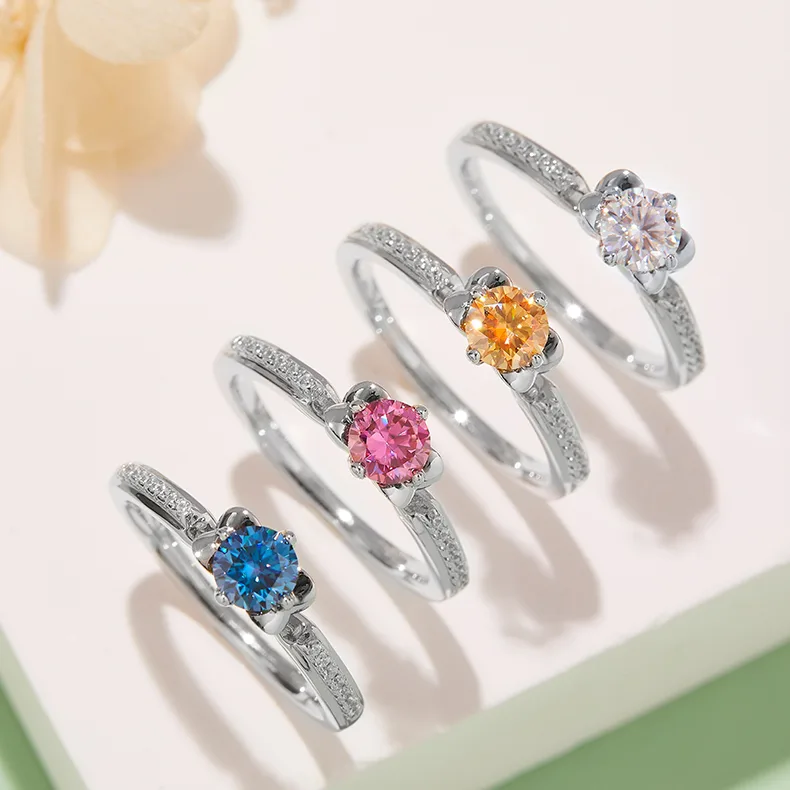 Micro-Pavé S925 White-Gold-Plated Silver Moissanite Proposal Ring Women's Ring 0.5ct D - M23C