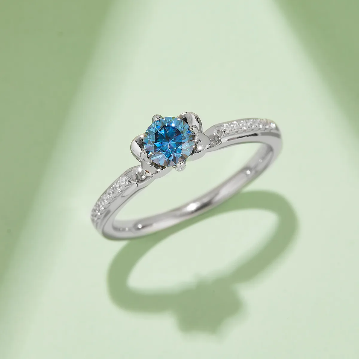 Micro-Pavé S925 White-Gold-Plated Silver Moissanite Proposal Ring Women's Ring 0.5ct D - M23C