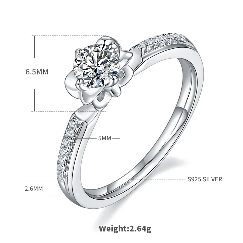 Micro-Pavé S925 White-Gold-Plated Silver Moissanite Proposal Ring Women's Ring 0.5ct D - M23C