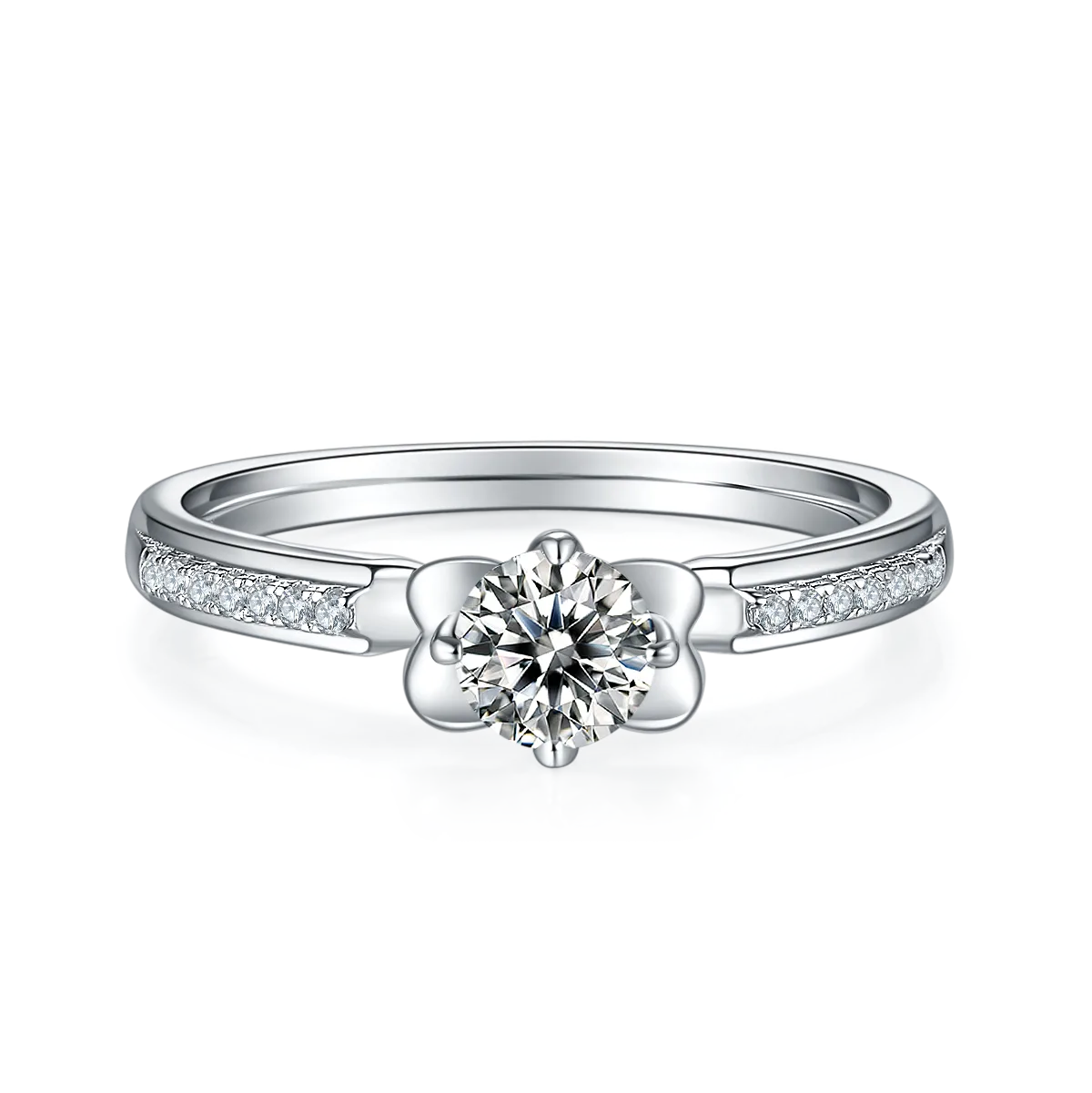 Micro-Pavé S925 White-Gold-Plated Silver Moissanite Proposal Ring Women's Ring 0.5ct D - M23C