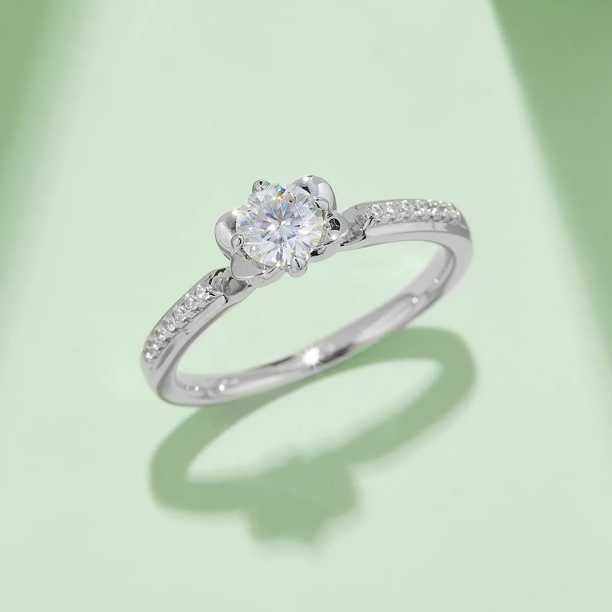 Micro-Pavé S925 White-Gold-Plated Silver Moissanite Proposal Ring Women's Ring 0.5ct D - M23C