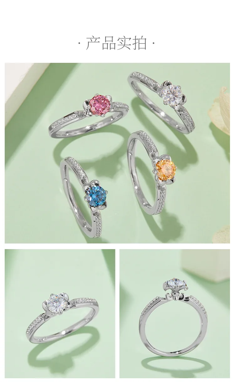 Micro-Pavé S925 White-Gold-Plated Silver Moissanite Proposal Ring Women