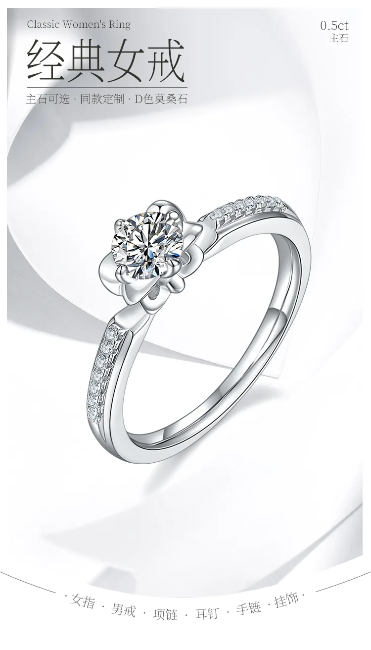 Micro-Pavé S925 White-Gold-Plated Silver Moissanite Proposal Ring Women