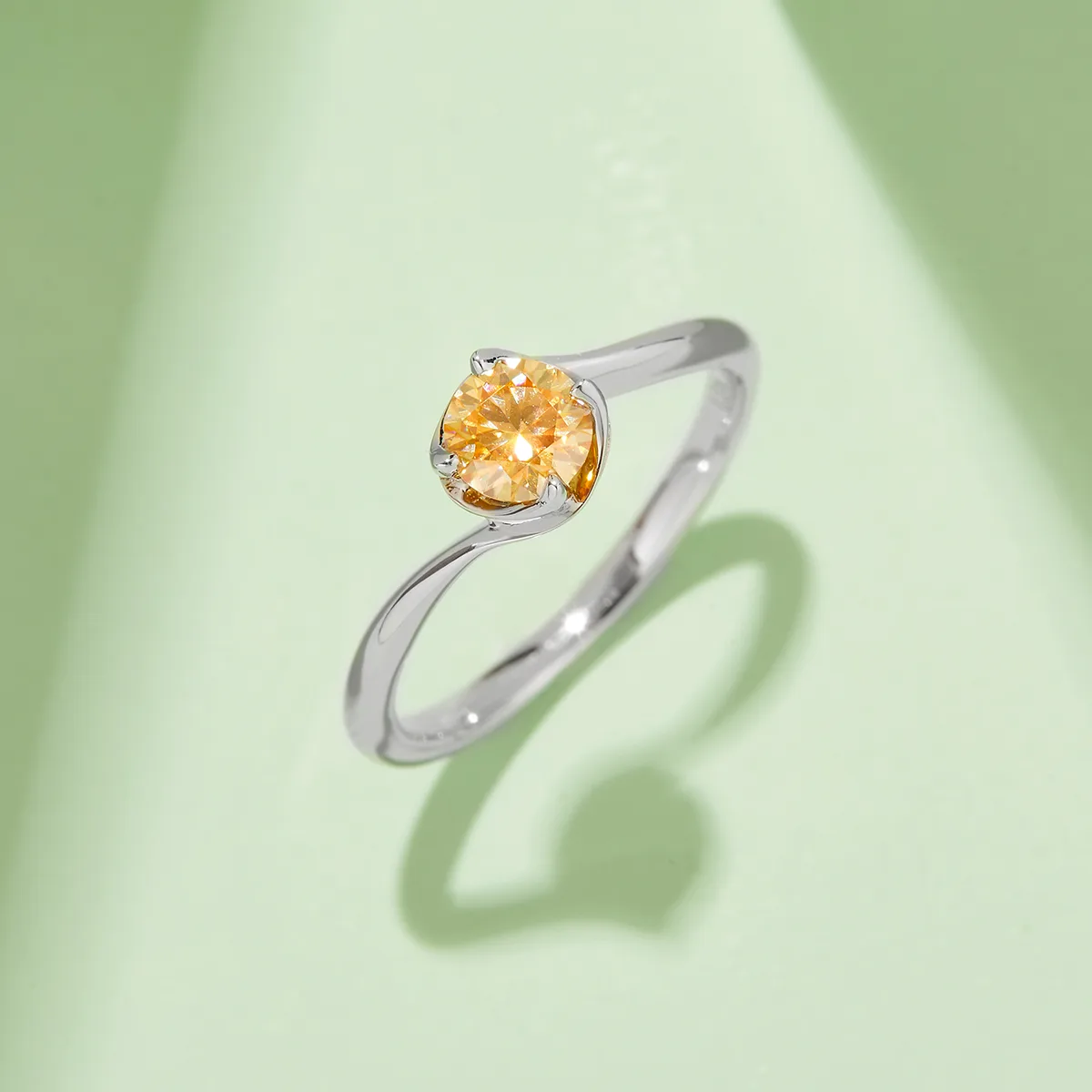 Twisted-Band Flower S925 White-Gold-Plated Silver Moissanite Engagement Ring Women's Ring 0.5ct D