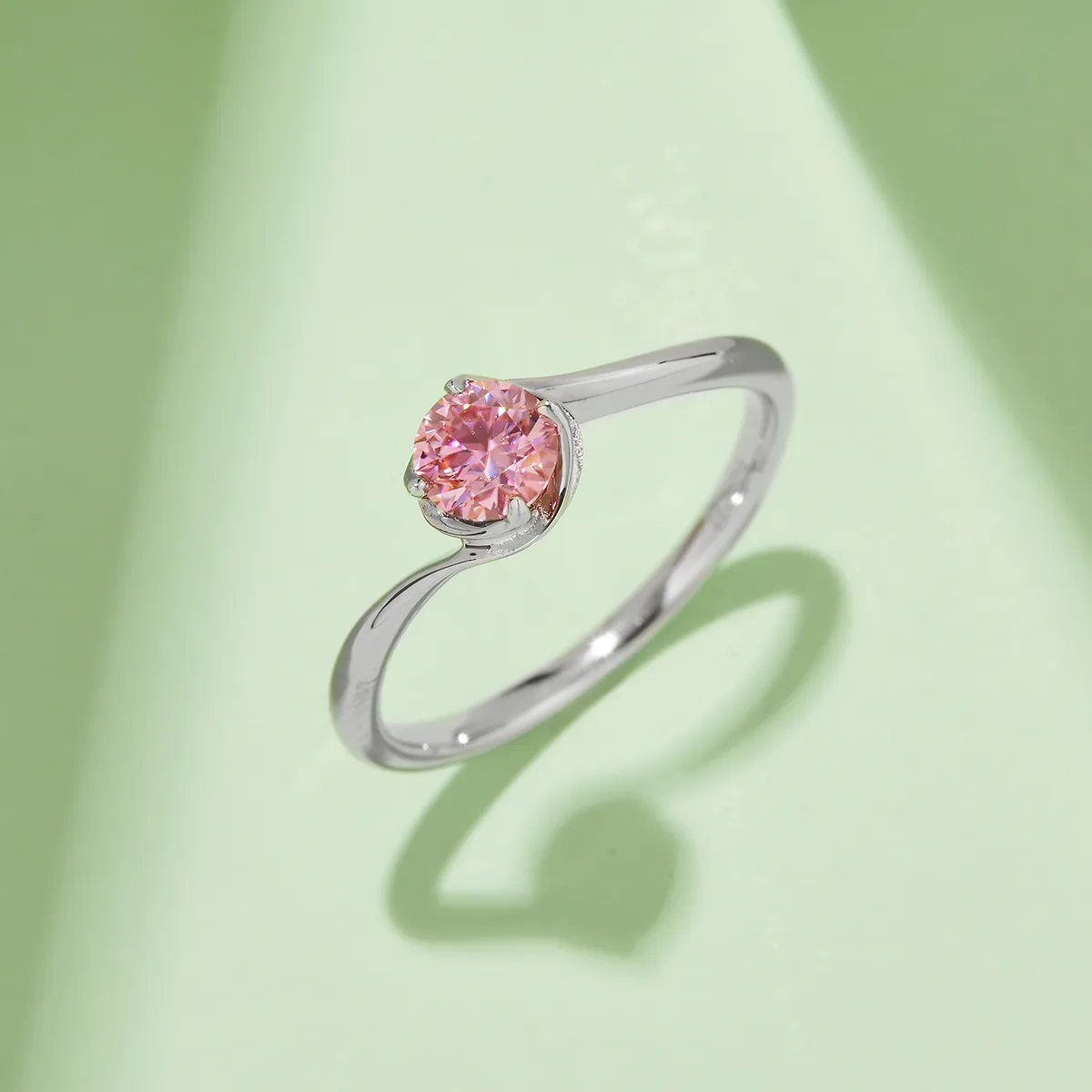 Twisted-Band Flower S925 White-Gold-Plated Silver Moissanite Engagement Ring Women's Ring 0.5ct D