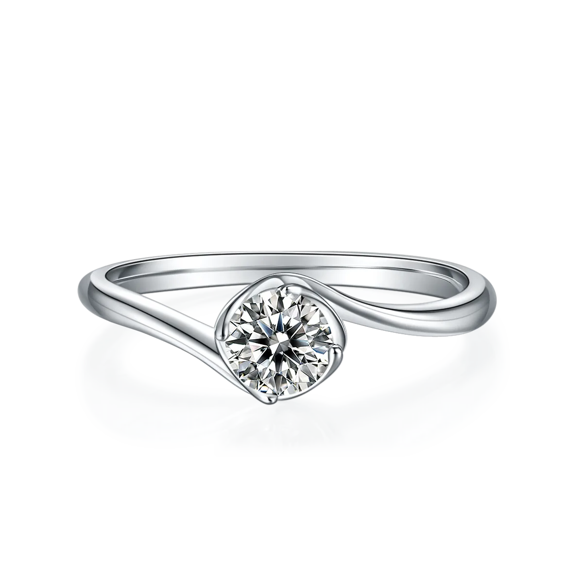 Twisted-Band Flower S925 White-Gold-Plated Silver Moissanite Engagement Ring Women's Ring 0.5ct D