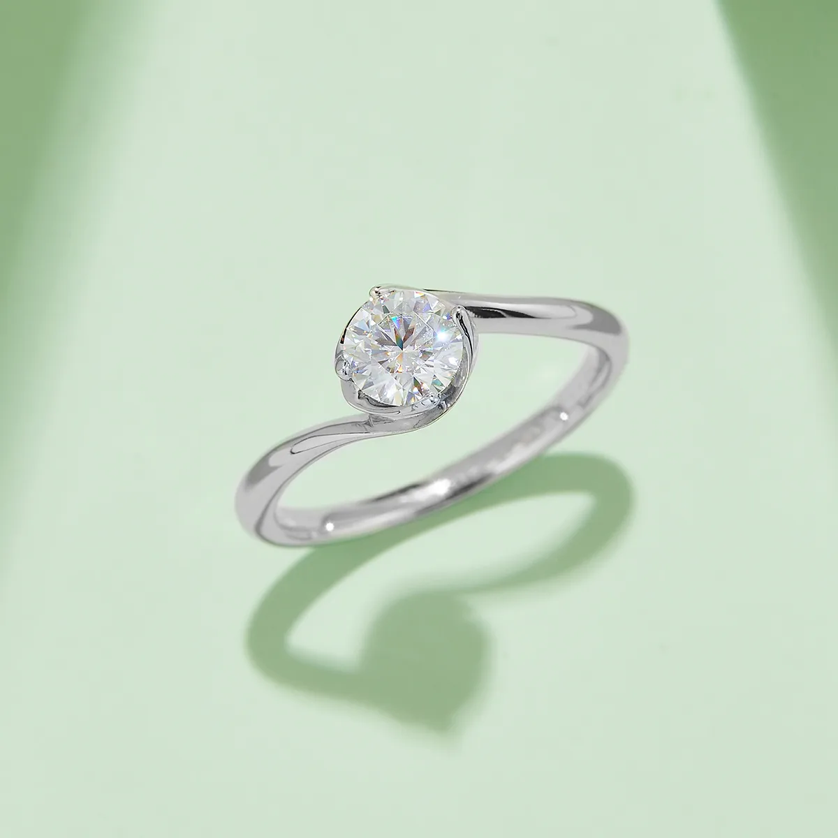 Twisted-Band Flower S925 White-Gold-Plated Silver Moissanite Engagement Ring Women's Ring 0.5ct D