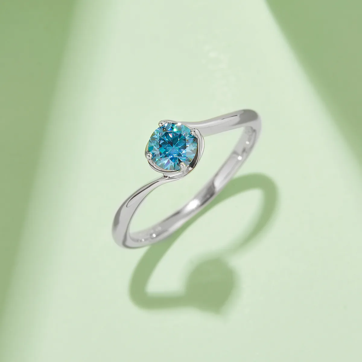 Twisted-Band Flower S925 White-Gold-Plated Silver Moissanite Engagement Ring Women's Ring 0.5ct D