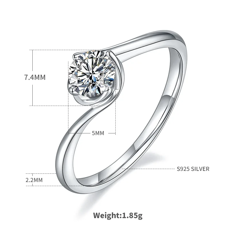 Twisted-Band Flower S925 White-Gold-Plated Silver Moissanite Engagement Ring Women's Ring 0.5ct D