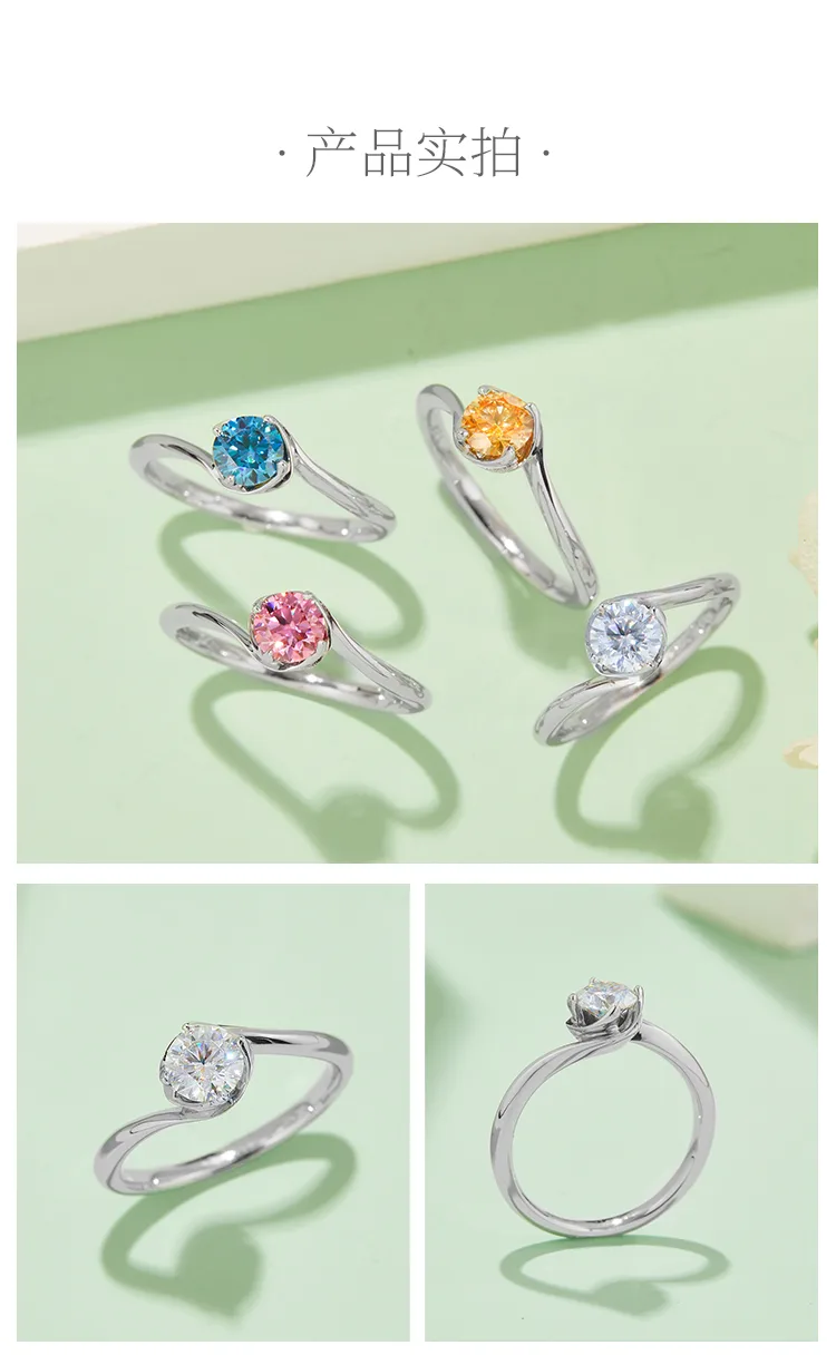 Twisted-Band Flower S925 White-Gold-Plated Silver Moissanite Engagement Ring Wom