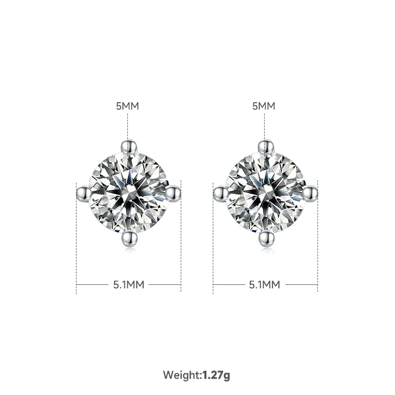 Classic Four-Prong S925 White-Gold-Plated Silver Moissanite Pendant Stud Earrings Jewelry Set