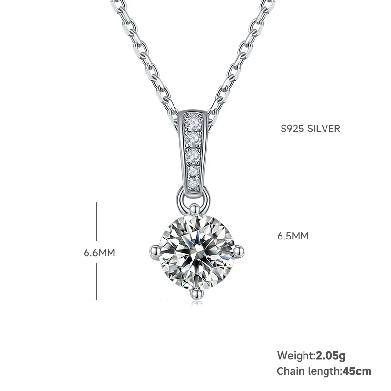 Classic Four-Prong S925 White-Gold-Plated Silver Moissanite Pendant Stud Earrings Jewelry Set