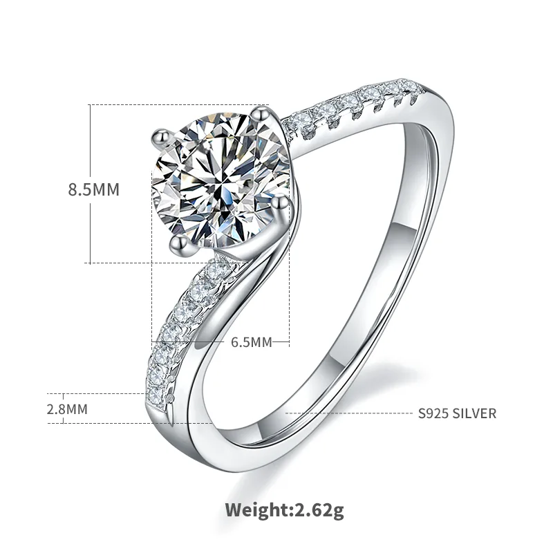 Happiness S925 White-Gold-Plated Silver Moissanite Proposal Ring Women's Ring 1ct D
