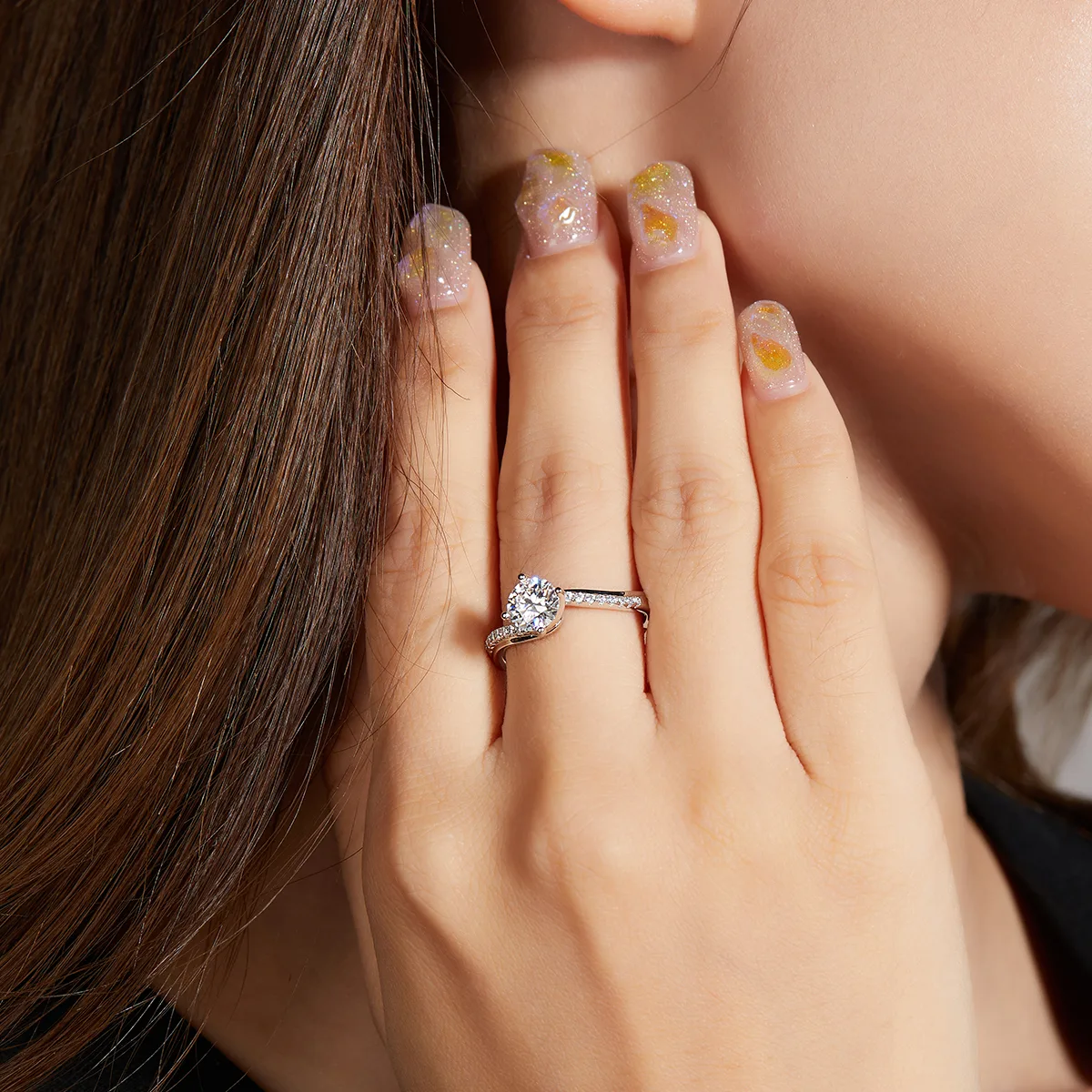 Happiness S925 White-Gold-Plated Silver Moissanite Proposal Ring Women's Ring 1ct D