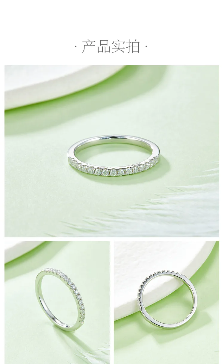 Straight-Row Ring Guard S925 White-Gold-Plated Silver Moissanite Melee Confessio