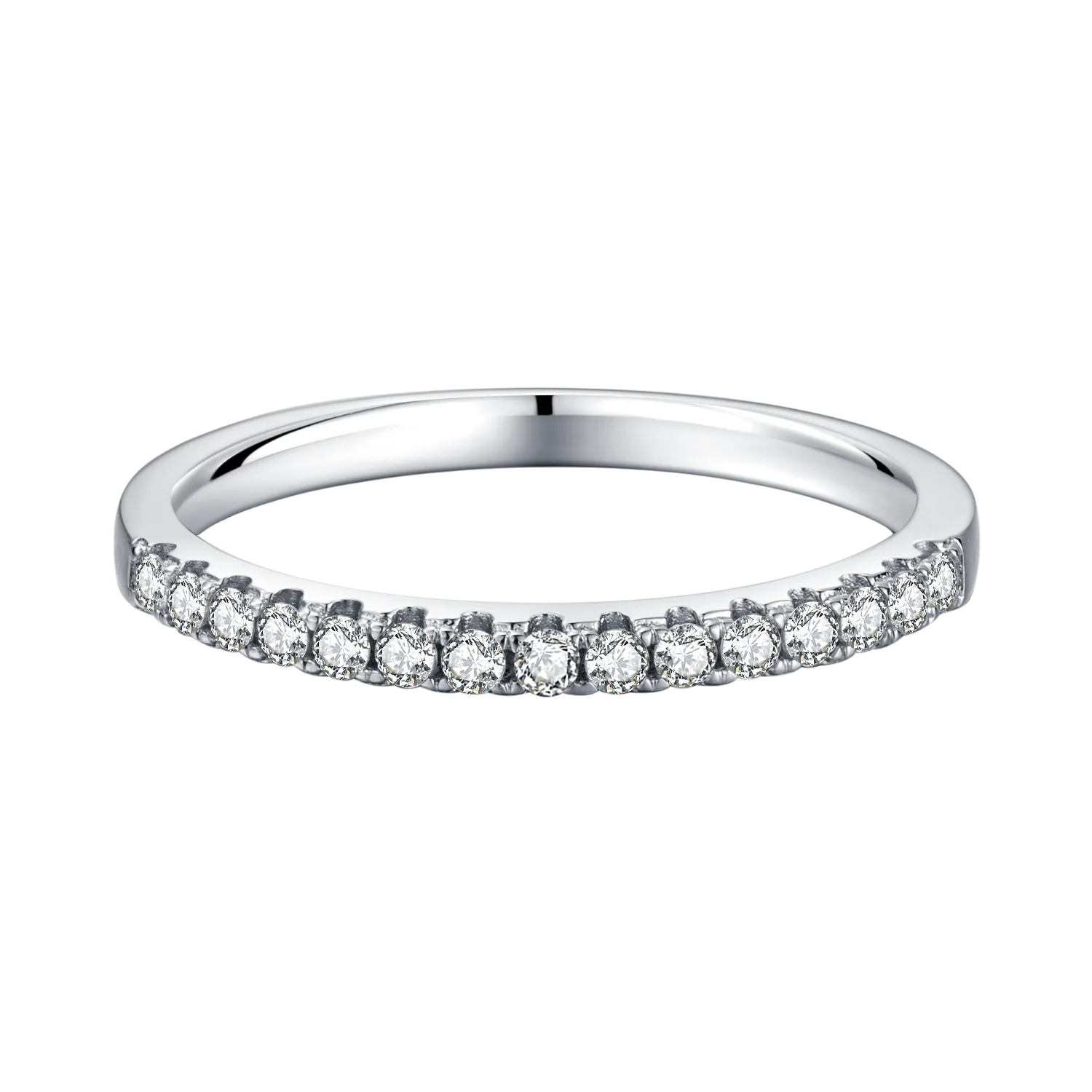 Straight-Row Ring Guard S925 White-Gold-Plated Silver Moissanite Melee Confession Ring 0.33ct D