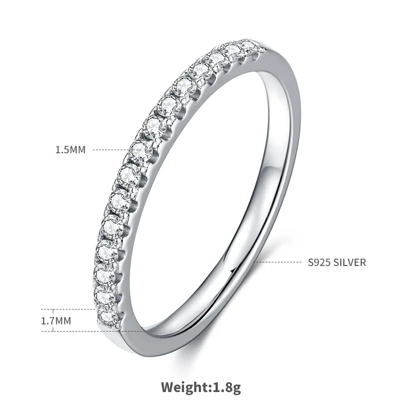 Straight-Row Ring Guard S925 White-Gold-Plated Silver Moissanite Melee Confession Ring 0.33ct D