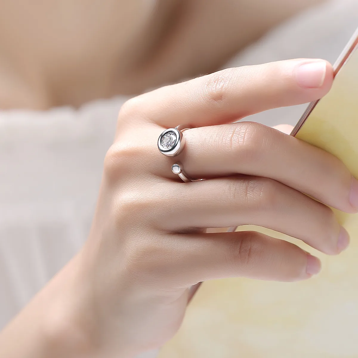 Open Bubble S925 White-Gold-Plated Silver Anniversary Ring Women's Ring 1ct D