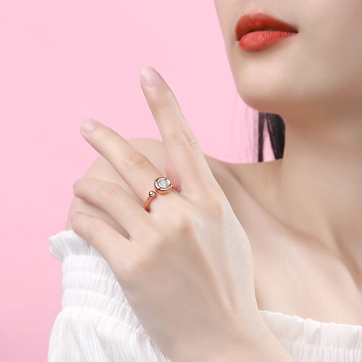 Open Bubble S925 Rose-Gold-Plated Silver Anniversary Ring Women's Ring 1ct D
