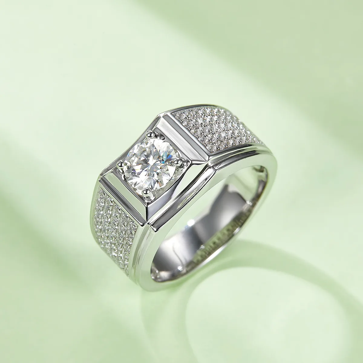 S925 White-Gold-Plated Silver Moissanite Men's Ring 1ct D - M71A