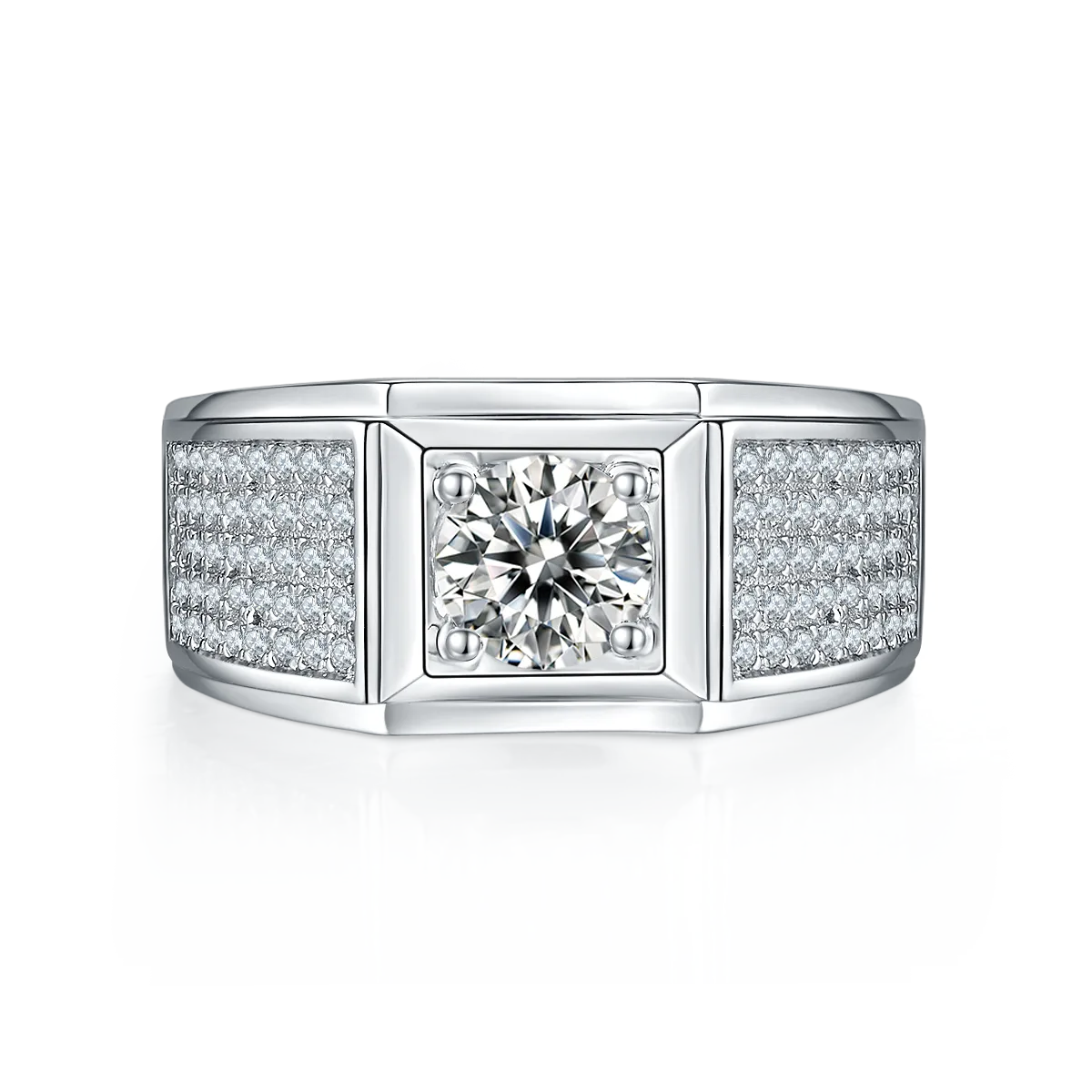 S925 White-Gold-Plated Silver Moissanite Men's Ring 1ct D - M71A