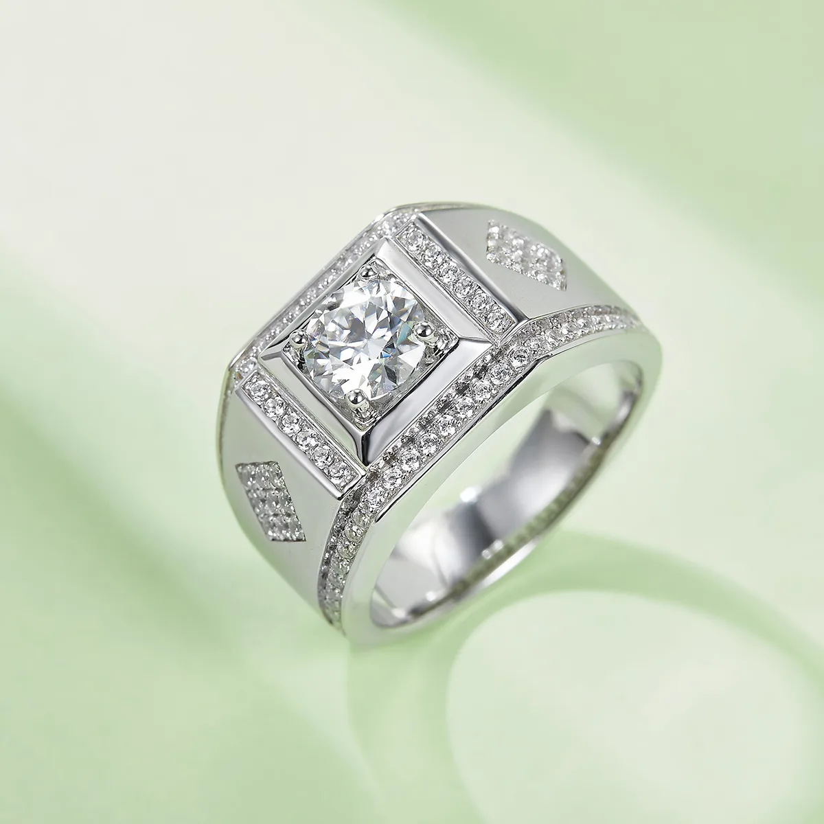 S925 White-Gold-Plated Silver Moissanite Men's Ring 1ct D - M75A