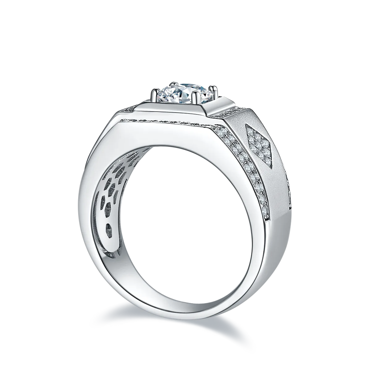 S925 White-Gold-Plated Silver Moissanite Men's Ring 1ct D - M75A
