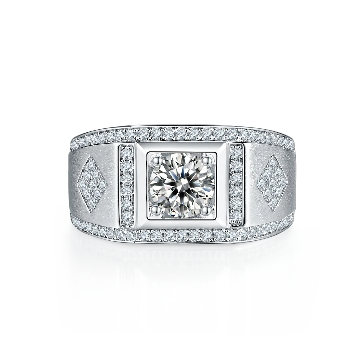 S925 White-Gold-Plated Silver Moissanite Men's Ring 1ct D - M75A