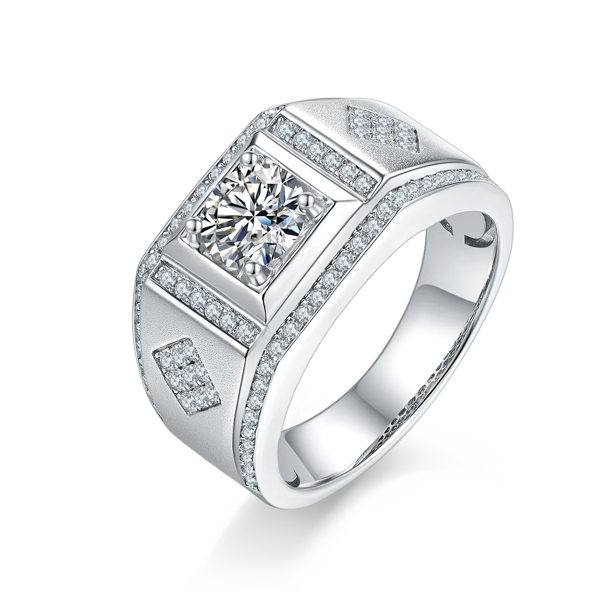 S925 White-Gold-Plated Silver Moissanite Men's Ring 1ct D - M75A