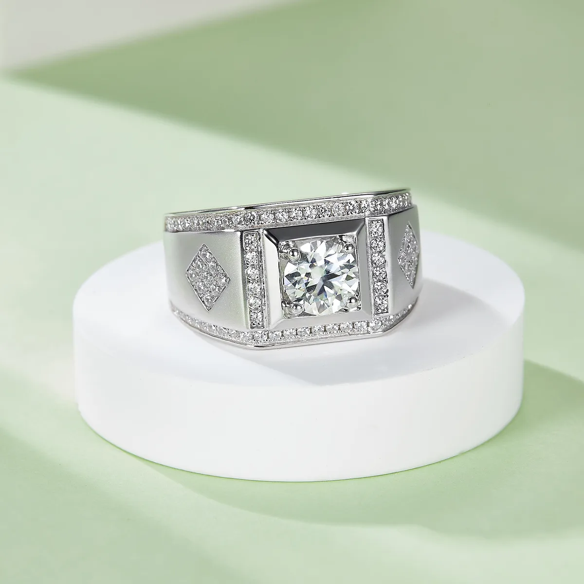 S925 White-Gold-Plated Silver Moissanite Men's Ring 1ct D - M75A
