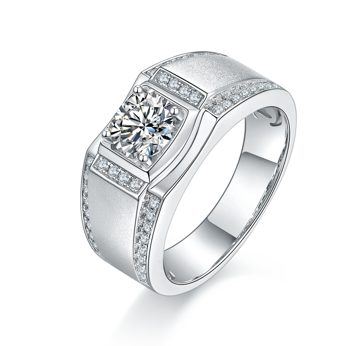 S925 White-Gold-Plated Silver Moissanite Men's Ring 1ct D - M77A