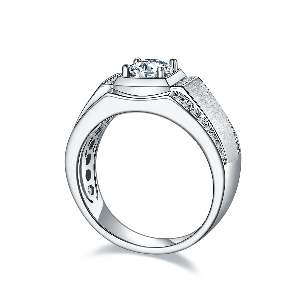 S925 White-Gold-Plated Silver Moissanite Men's Ring 1ct D - M77A