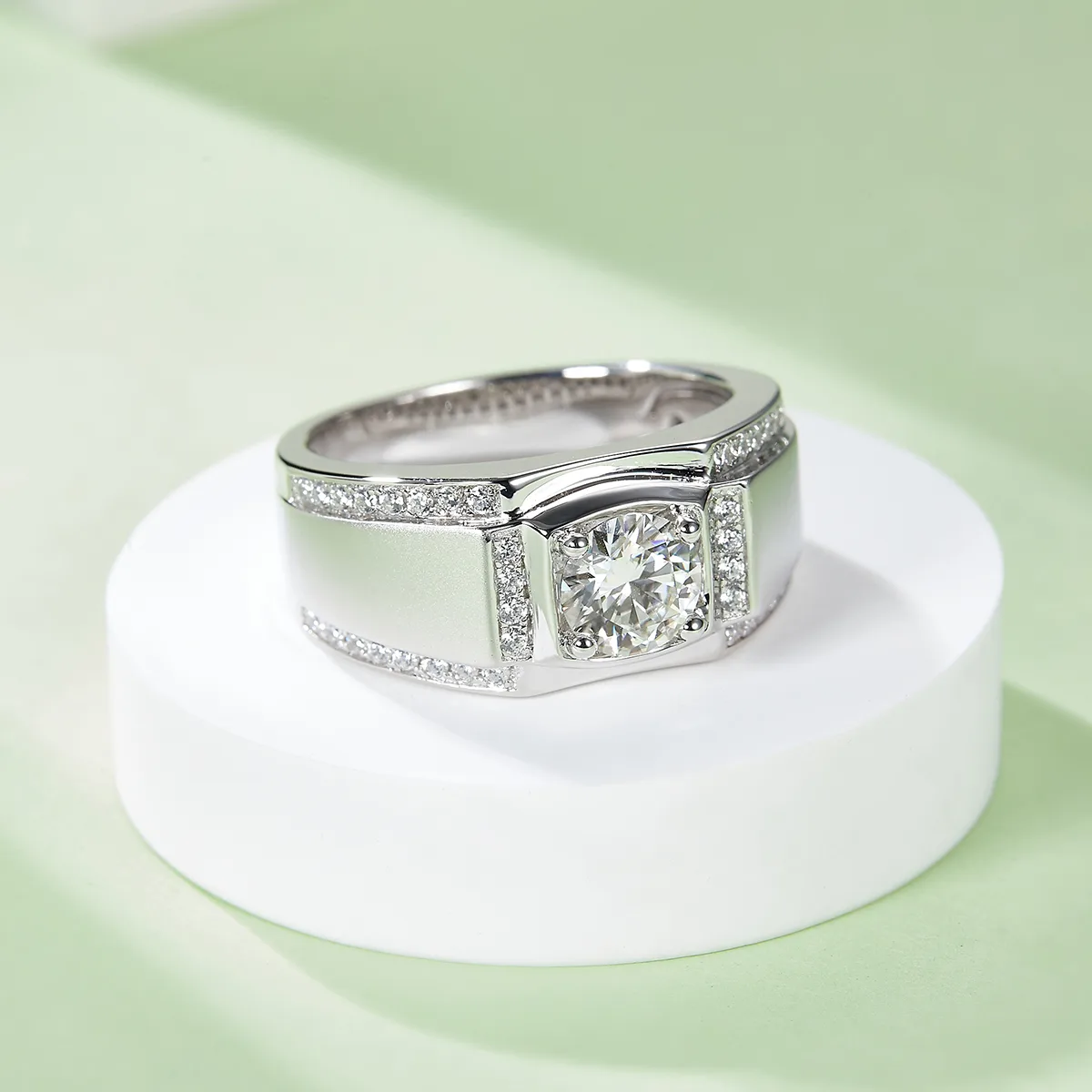 S925 White-Gold-Plated Silver Moissanite Men's Ring 1ct D - M77A