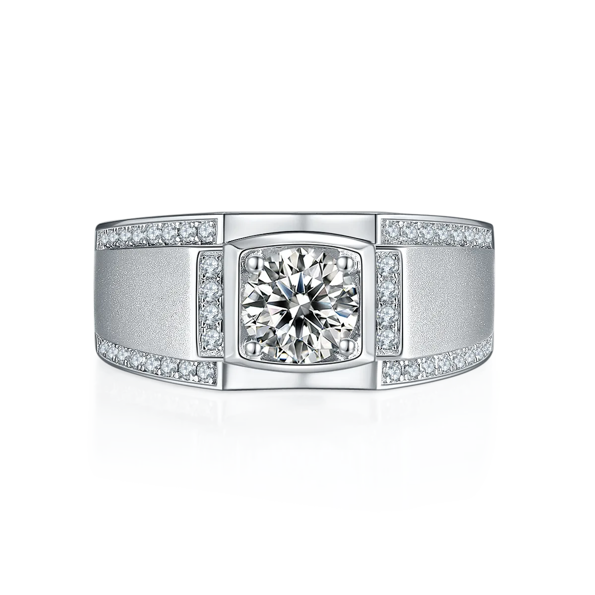 S925 White-Gold-Plated Silver Moissanite Men's Ring 1ct D - M77A