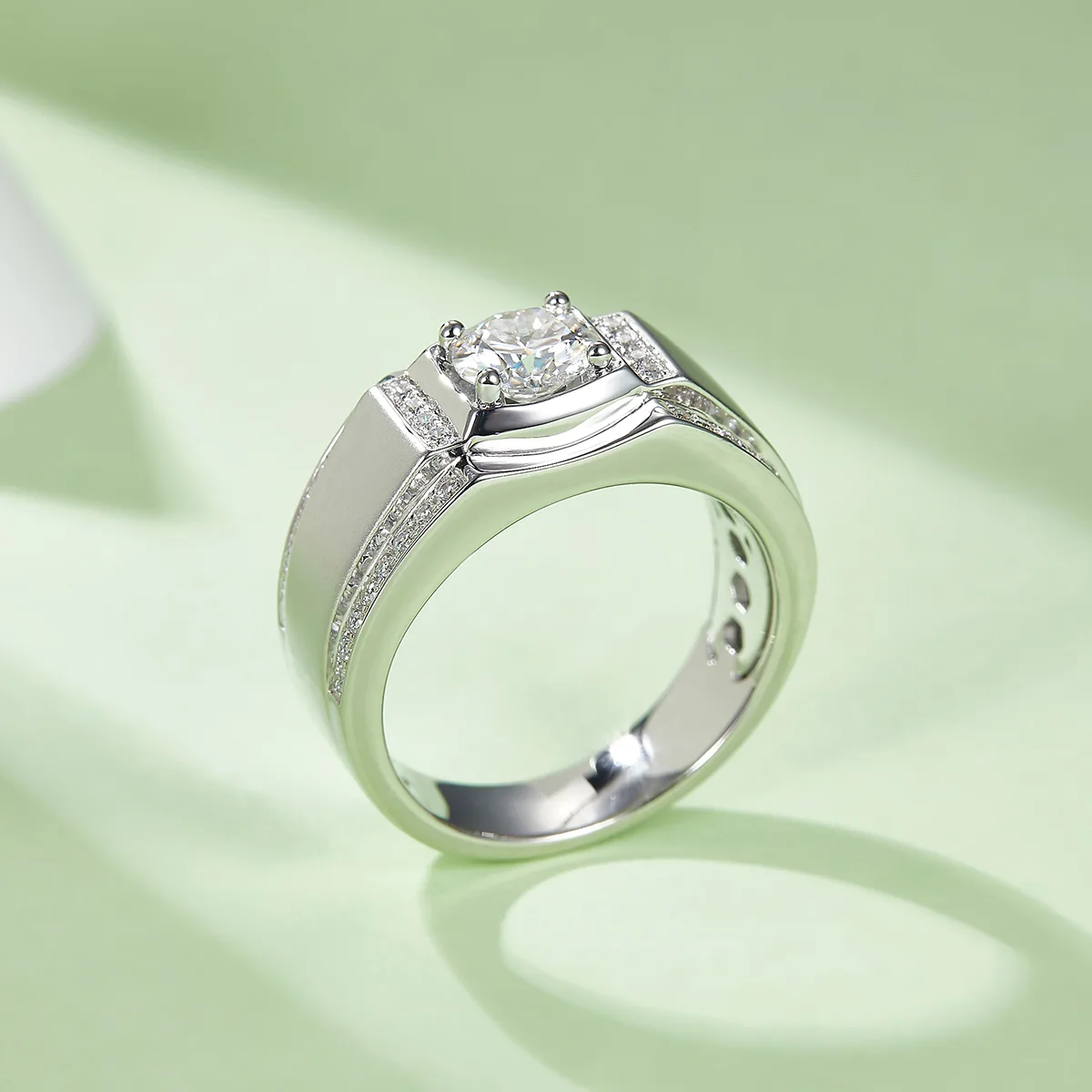S925 White-Gold-Plated Silver Moissanite Men's Ring 1ct D - M77A