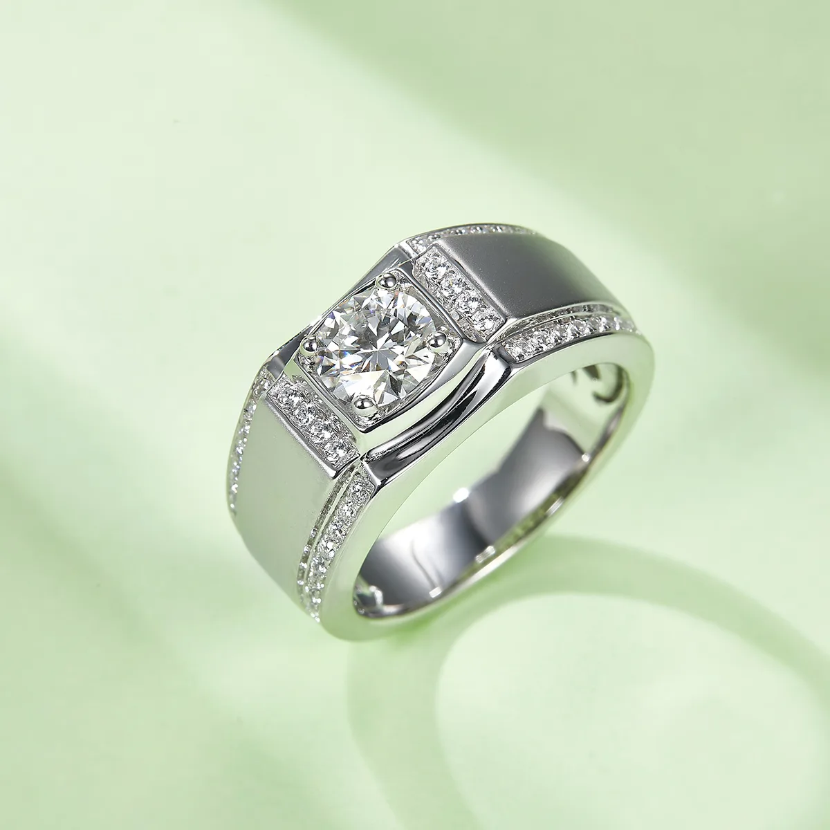 S925 White-Gold-Plated Silver Moissanite Men's Ring 1ct D - M77A