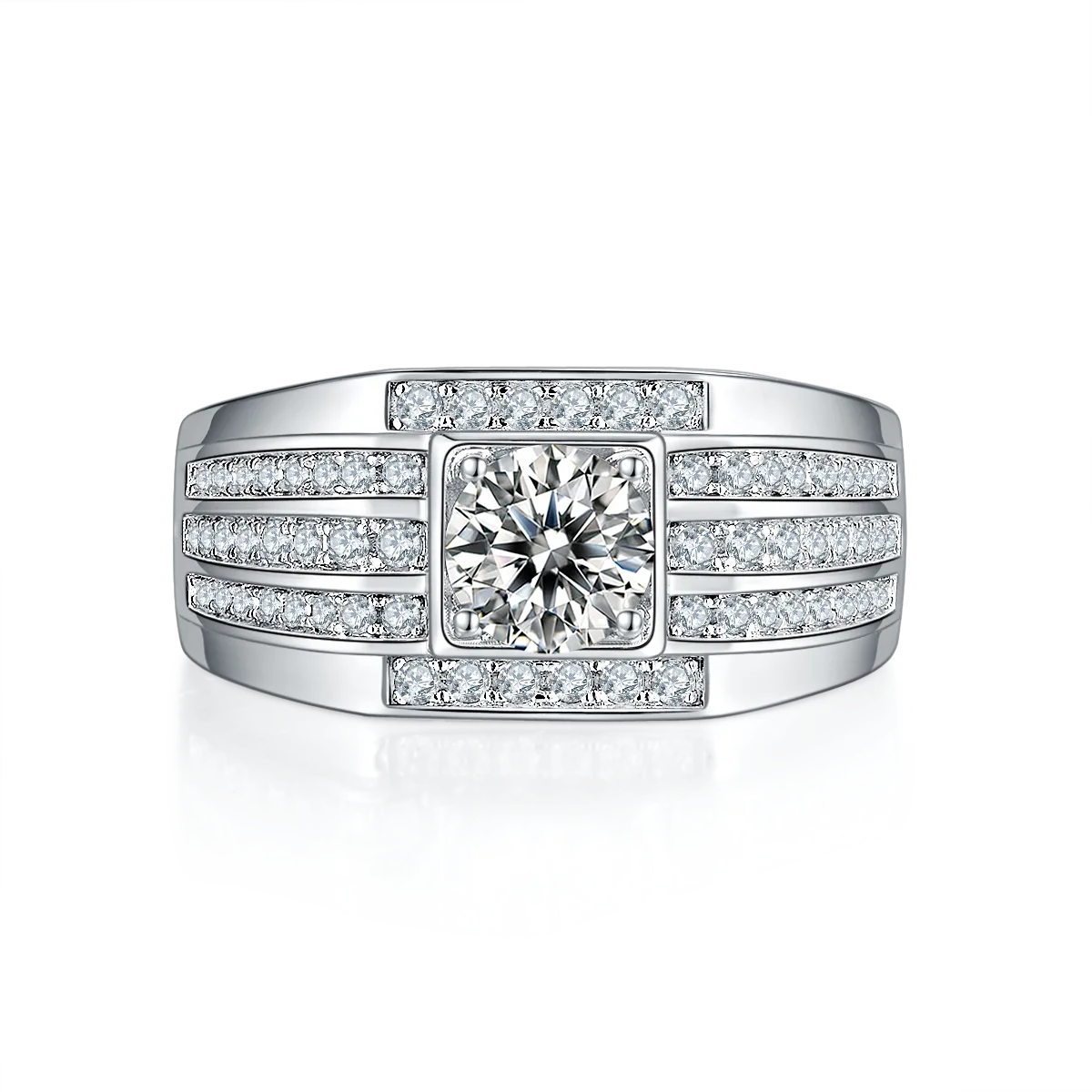S925 White-Gold-Plated Silver Moissanite Men's Ring 1ct D